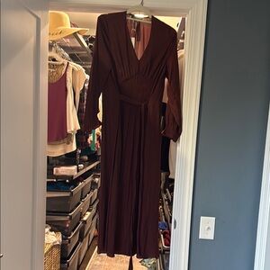 Burgundy Wrap Tie Gown with Bishop Sleeves